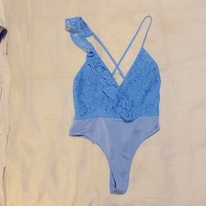 Blue lace body suit